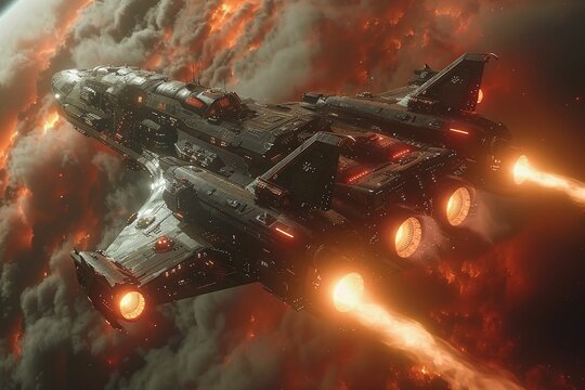 Cinematic 3D rendering of an epic space battle scene