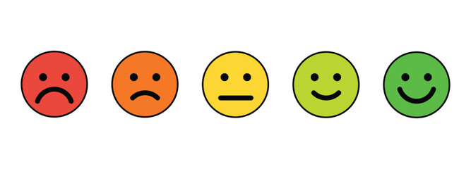 Fototapeta premium Emoticons icons set. Emoji faces collection. Emojis flat style. Happy happy, smile, neutral, sad and angry emoji. Line smiley face vector stock illustration
