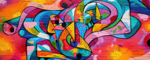 Obraz premium Vibrant Street Art: A Colorful Abstract Graffiti Urban Wall Mural