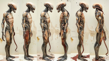Alien xenomorph anatomy watercolor art work - obrazy, fototapety, plakaty