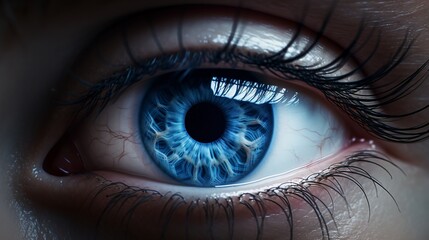 a close up of a blue eye - obrazy, fototapety, plakaty
