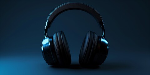 Fototapeta na wymiar Black Over-Ear Headphones Resting on a Light Blue Background