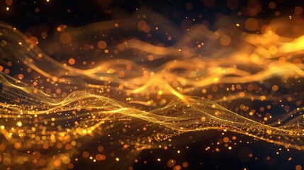 Fototapeta na wymiar Golden Wave of Night: Abstract Background with Stars and Fiery Energy Lines in a Futuristic Vector Design