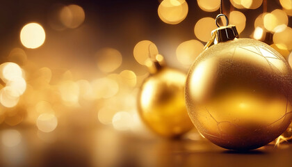 Beautiful New Year widescreen blurred background with golden balls and Christmas lights. - obrazy, fototapety, plakaty