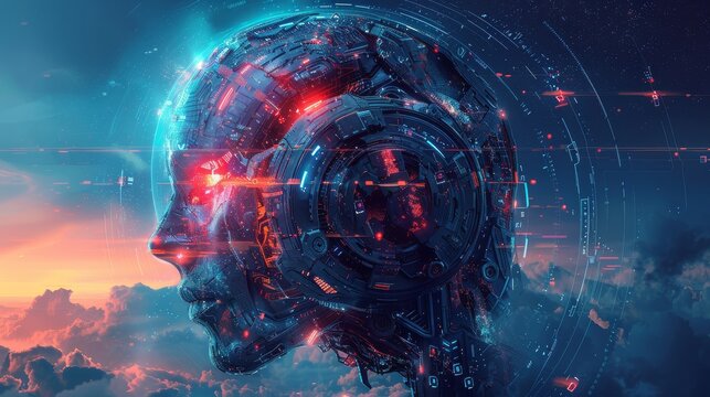 robot head artificial intelligence Abstract technology background of software developer and computer script