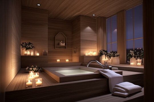 Jacuzzi Bliss: Lavish Bathroom Spa with Aromatherapy Diffuser and Plush Towels