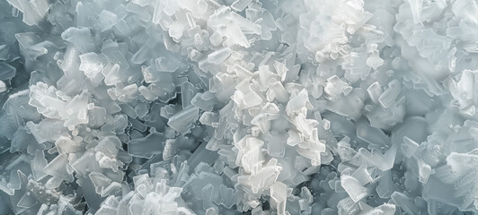 Top view texture of crystalline salt formations where delicate salt crystals form intricate patterns