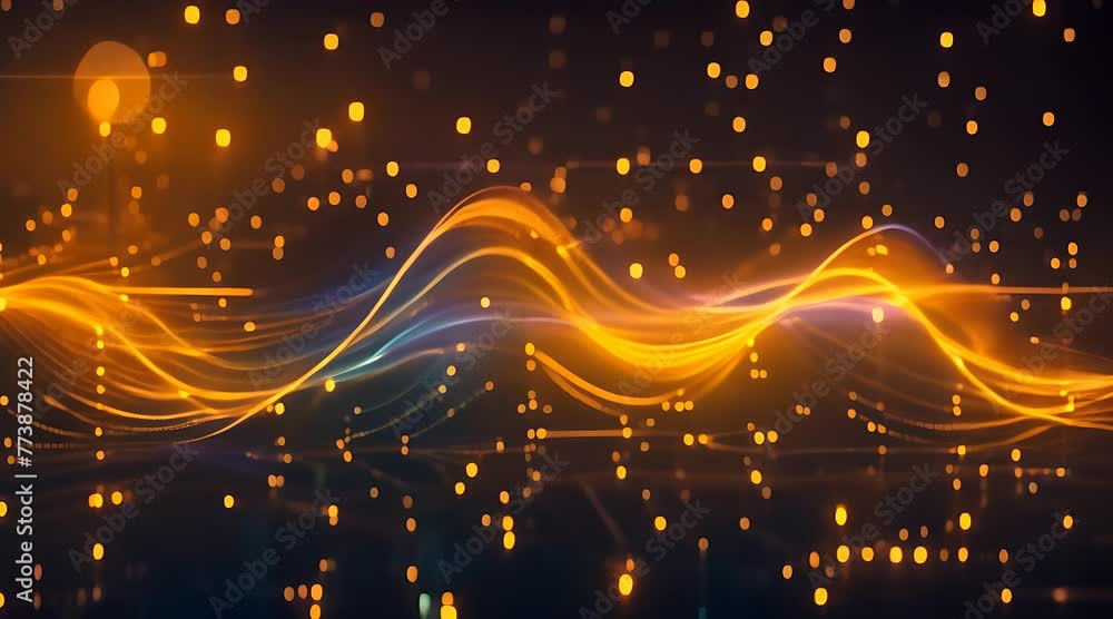 Poster swirling yellow and blue lights intermingle in an abstract backdrop, creating a dynamic and vibrant 