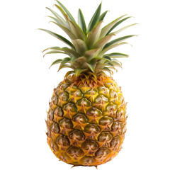 A whole pineapple with its rugged, golden-brown skin and spiky green crown, epitomizing tropical sweetness and vitality, isolated on transparent background