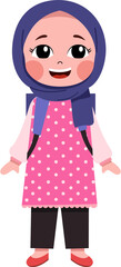 Cute hijab girl.  Character moslem girl hijab. Cute girl cartoon with hijab.