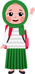 Cute hijab girl.  Character moslem girl hijab. Cute girl cartoon with hijab.