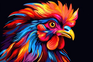 colorful chicken animal portrait illustration - obrazy, fototapety, plakaty