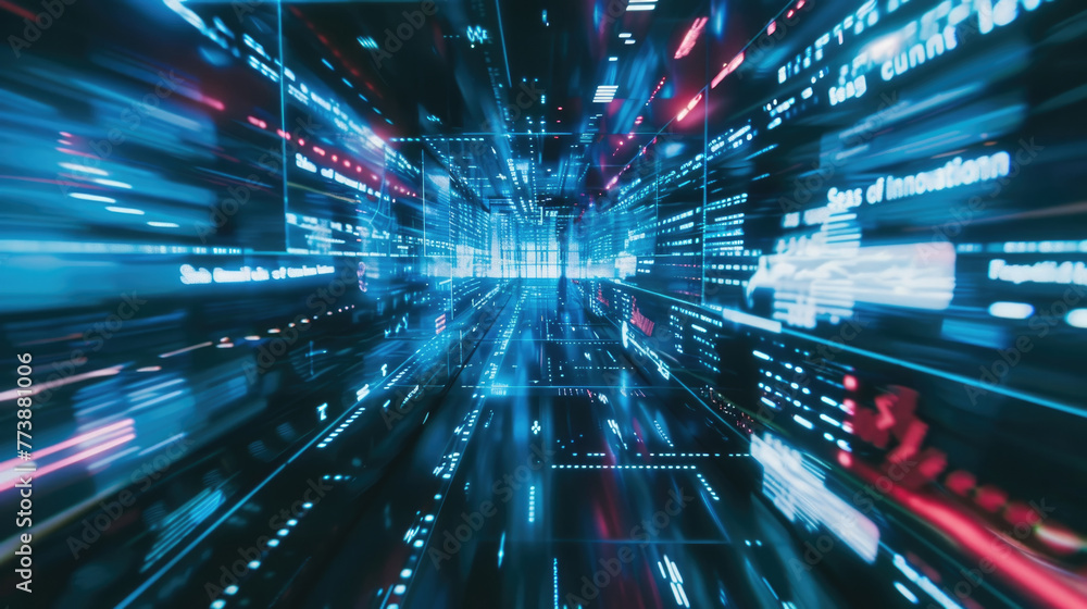Poster streams of luminous data rushing through a digital tunnel, symbolizing high-speed internet connectiv