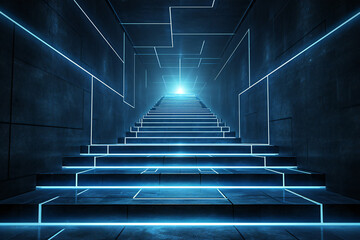 Digital stairs representing growth and evolution - obrazy, fototapety, plakaty