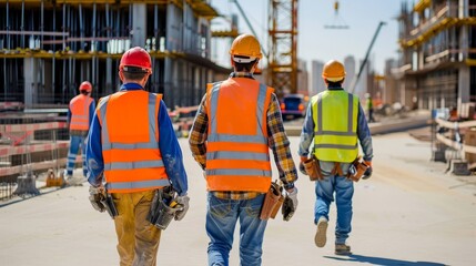 Construction workers and engineers working on high.Heavy industry and Safety at Work concept.
