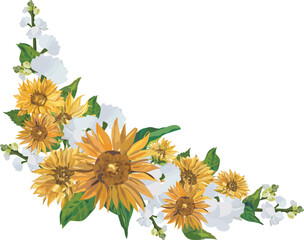 Sunflower frame illustration on transparent background.
