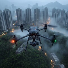 Drone flying above beautiful landscape