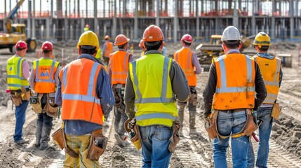 Construction workers and engineers working on high.Heavy industry and Safety at Work concept.