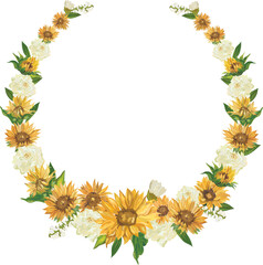 Obraz premium Sunflower wreath illustration on transparent background.