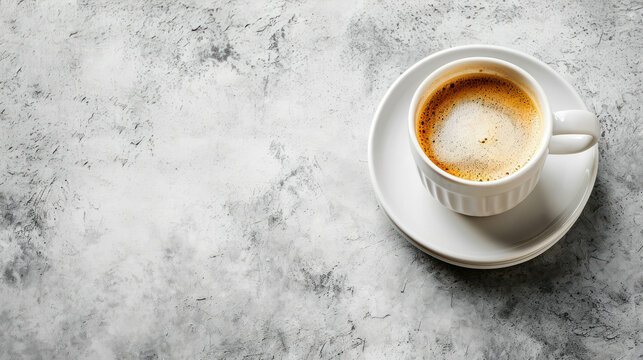 Delight in the incredible beauty of a perfectly brewed cup of coffee resting on a light grey table in this captivating unsplash image. AI generative technology adds depth to the scene.