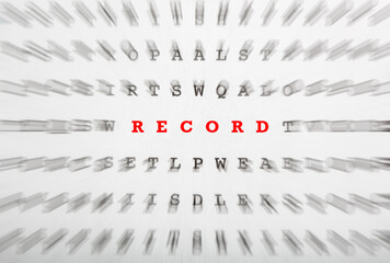Fototapeta premium Word Record in crossword letters with motion focus effect