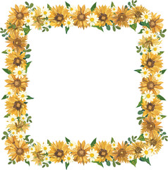 Sunflower frame illustration on transparent background.
