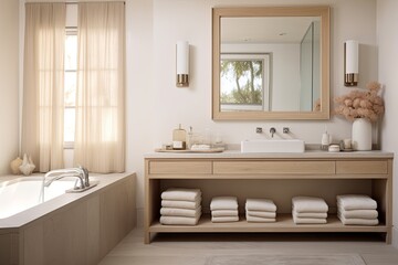 Fototapeta na wymiar Neutral Elegance: Timeless Bathroom Design with Calming Spa-Like Inspirations