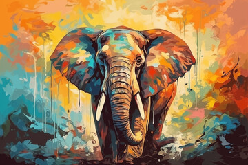 abstract artistic background with a elephant, in oil paint type design - 773885815
