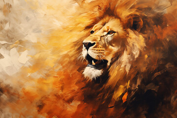abstract artistic background with a lion, in oil paint type design