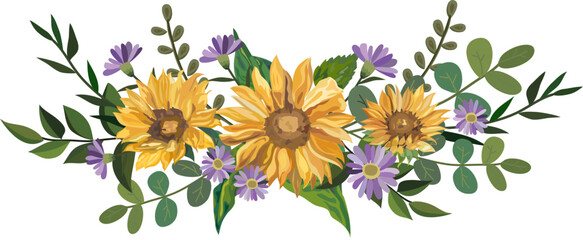 Sunflower illustration on transparent background.
