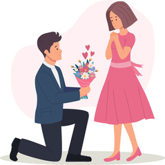 a young guy gives flowers to a girl. An offer of marriage.