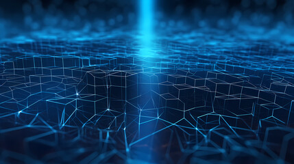 Obraz premium Abstract blue grid, blockchain background
