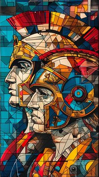 Step into the bold, dynamic world of pop art where ancient Greek pilots commandeer a jet, their journey a vibrant tapestry of color and movement, no contrast