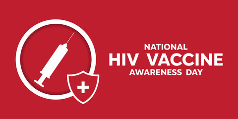National Hiv Vaccine Day. syringe and shield. Suitable for cards, banners, posters, social media and more. Red background. 
 - obrazy, fototapety, plakaty