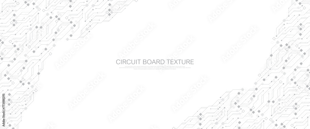 Poster Modern technology circuit board texture background design. Waves flow. Quantum explosion technology. Quantum computer technologies concept. Futuristic blue circuit board background vector motherboard