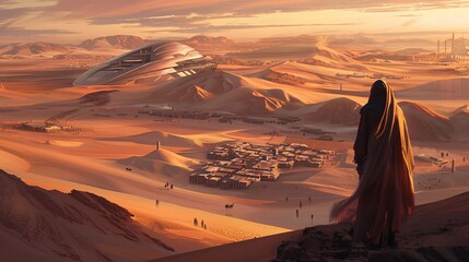Sci-Fi Desert Cityscape with Figure - 773888201