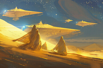Sci-Fi Fleet over Desert Sands - 773888489