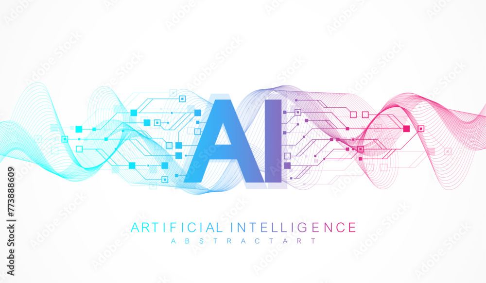 Fototapete Artificial intelligence and machine learning vector symbol. Artificial intelligence wireless technology design. Neural networks and modern technologies concepts