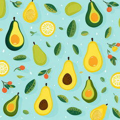 a sky full of avocados, colored green yellow and turquoise, plain white background, free vector download, flat vector design style, cute and colorful.