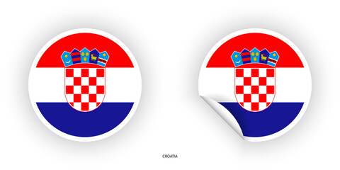 Croatia sticker flag icon set in circle shape and circular with peel off on white background.