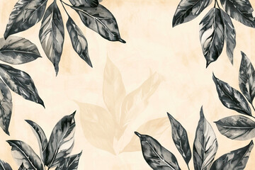 Vintage boho wallpaper, vintage botanical illustration of tropical leaves