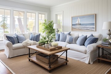Board and Batten Coastal Farmhouse Living Room: Cottage Feel Inspiration