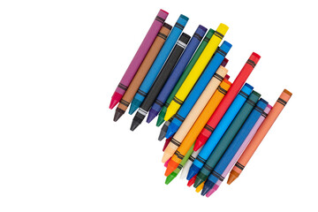 Colored crayons on a white background