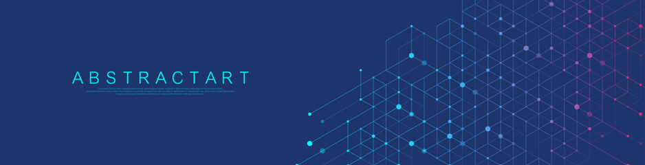 Modern health care or medical background design. Health care innovation concept. Horizontal header web banner. Abstract geometric background with hexagon shapes for medicine, science, chemistry.