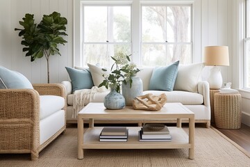 Jute and Sisal Rugs: Coastal Farmhouse Living Room Ideas with Natural Textures