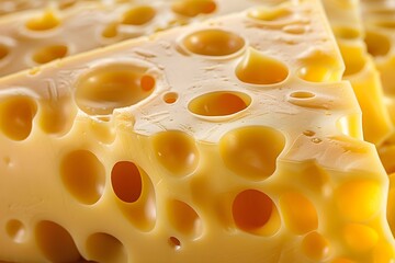 Fresh new cheese with beautiful air holes, close-up photo, wallpaper