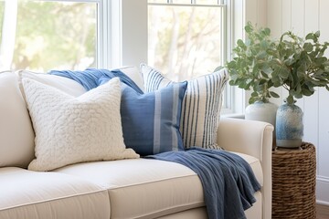 Soft Throw Blankets & Plush Pillows: Coastal Farmhouse Living Room Ideas