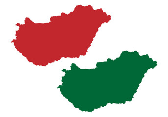 Mapa rojo y verde de Hungría.