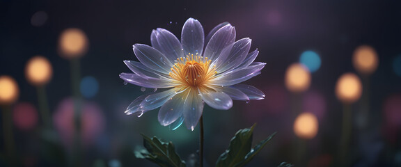 Digital Rendering of a Holographic Flower with Ethereal Petals Unfurling