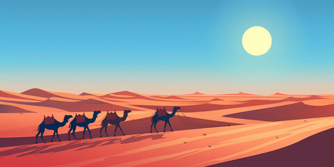 Desert Caravan at Sunset Illustration - 773892095